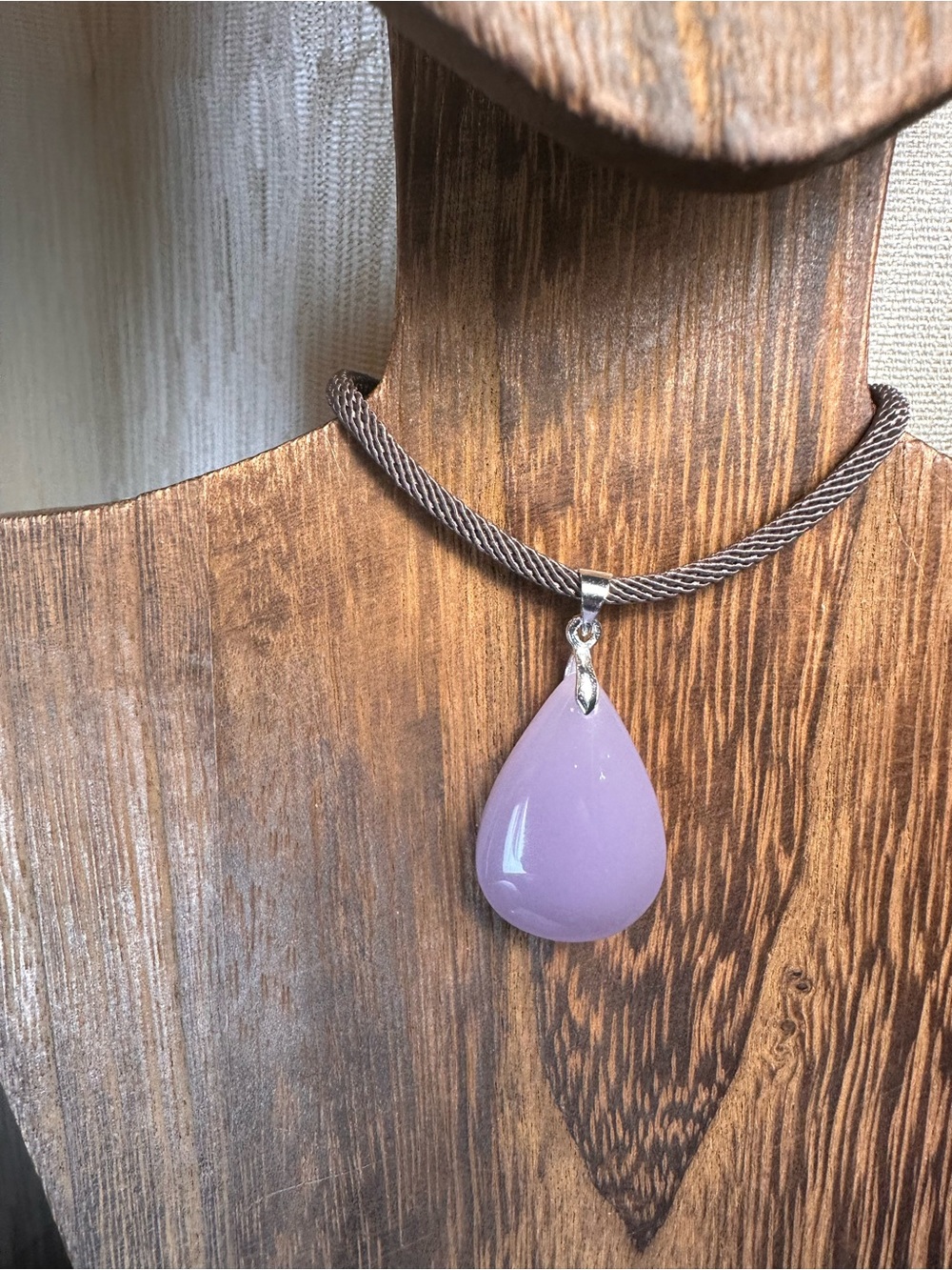 Lavender Teardrop Pendant Necklace on Brown Rope - Picture 9 of 15